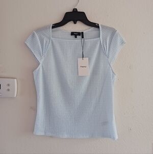 Theory Cap‎ Sleeve Crinkle Gingham Top